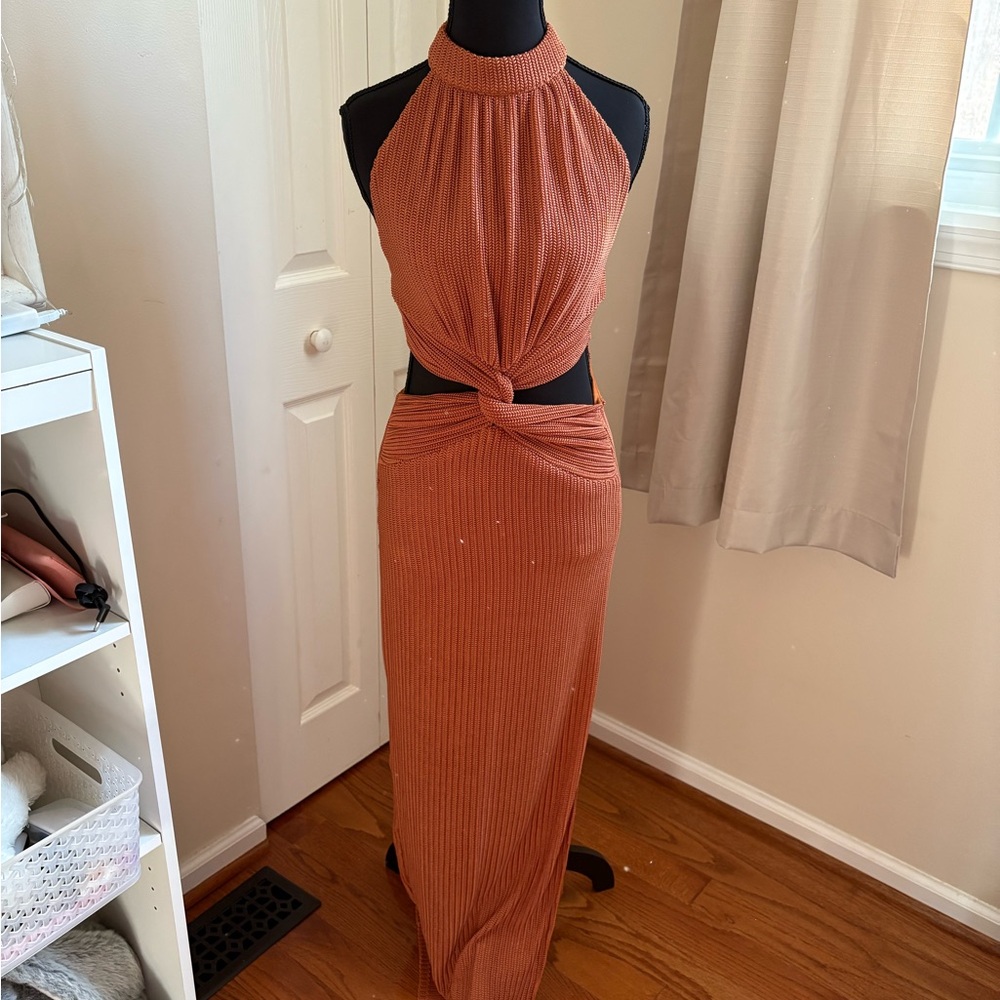 Fashion Nova Rust Backless Halter Dress
